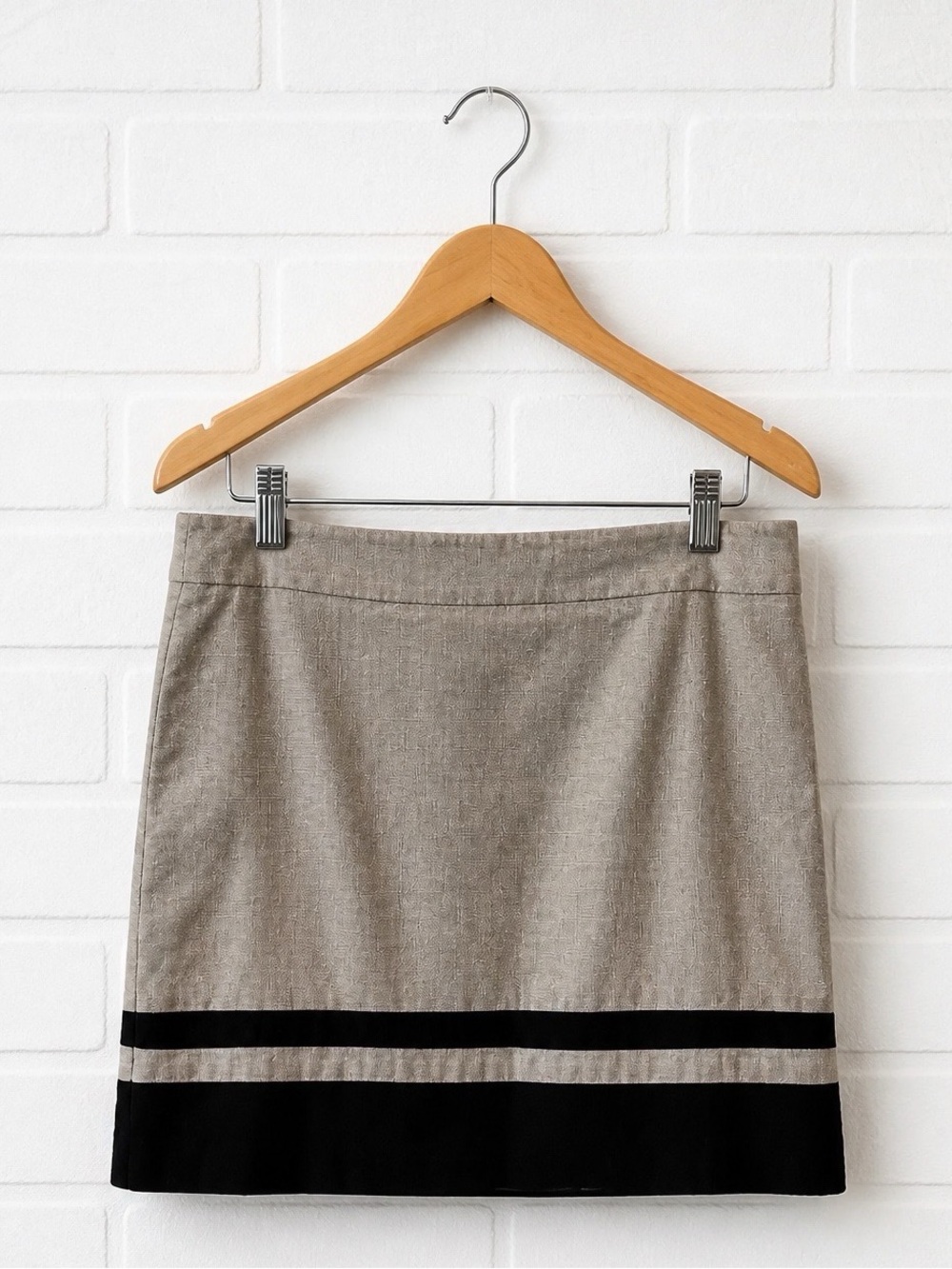 LOFT Beige Mini Skirt with Black Stripe Hem